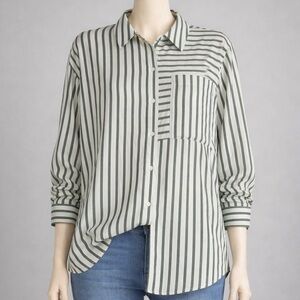 Rails River Eden Stripe Satin Long Sleeve Shirt Two Tone Green Size M NEW